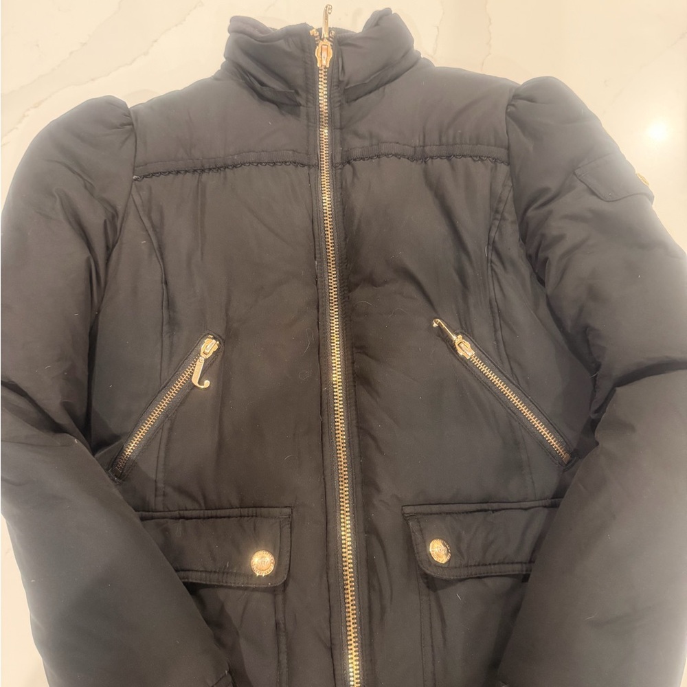 Juicy Couture Black Puffer Jacket with Gold Accents